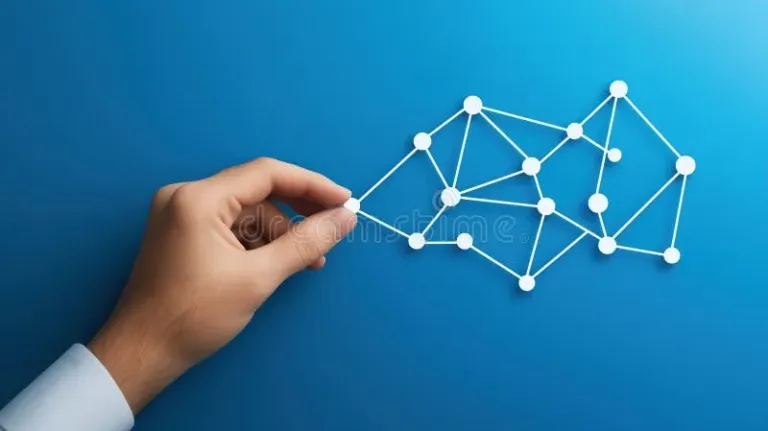 Businessperson Hand Visualizing Corporate Structure Net Image Closeup