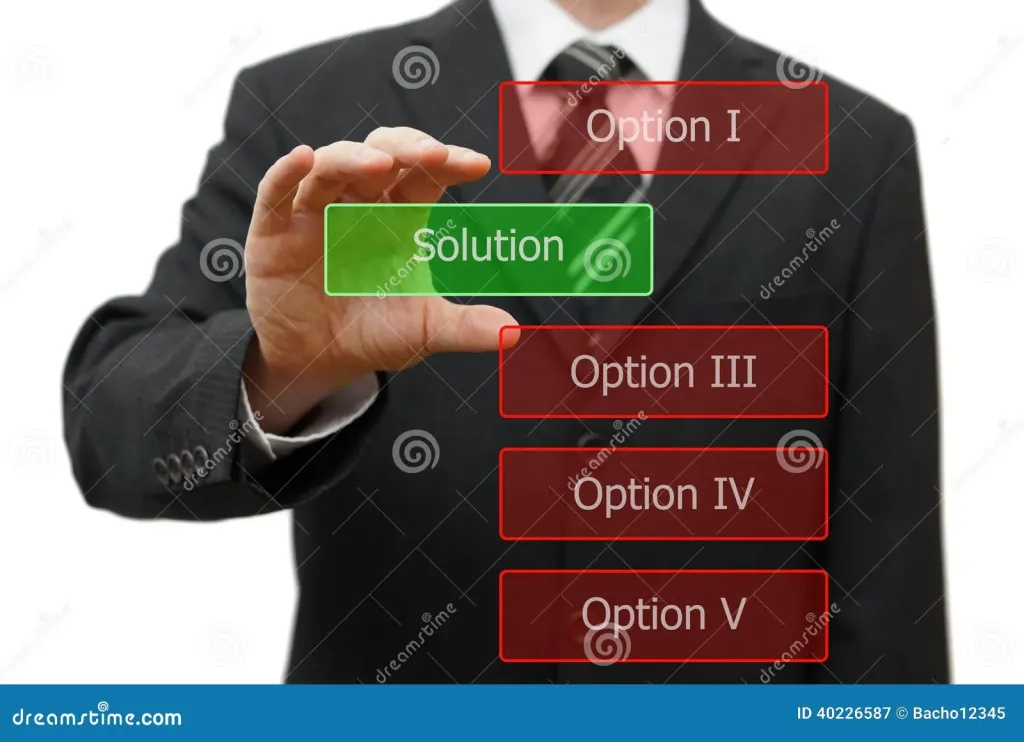 Solution Concept, Businessman Choosing Right Solution Stock Image