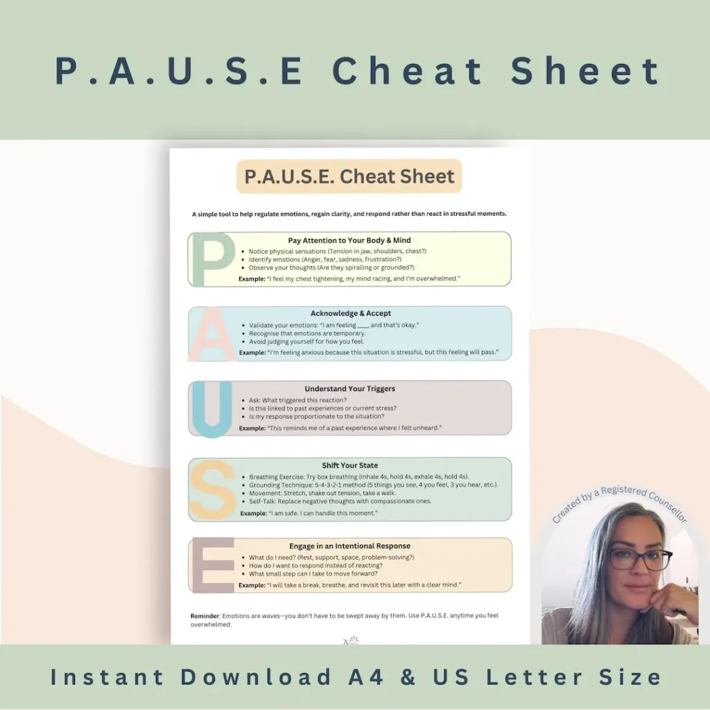 PAUSE Cheat Sheet | Emotional Regulation Tool & Essential Resource for