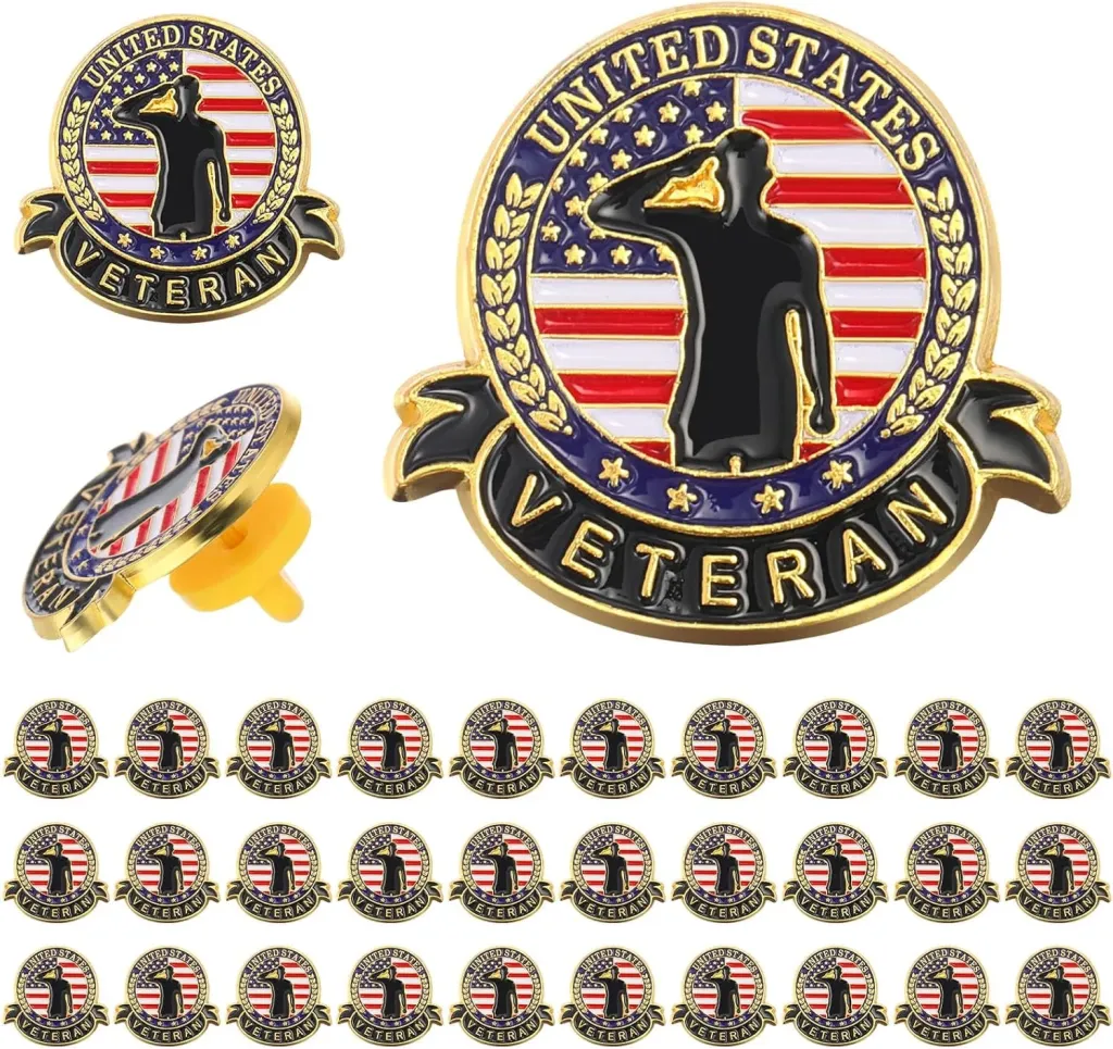 Yinkin 30 Pcs Veteran Day Label Pins Patriotic American Flag Veterans